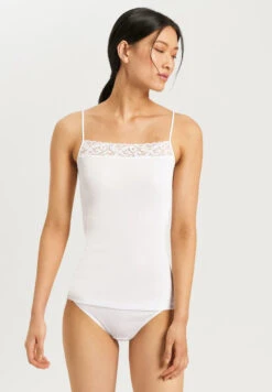 HANRO Moments Spaghetti Vest -Lace Trim - White