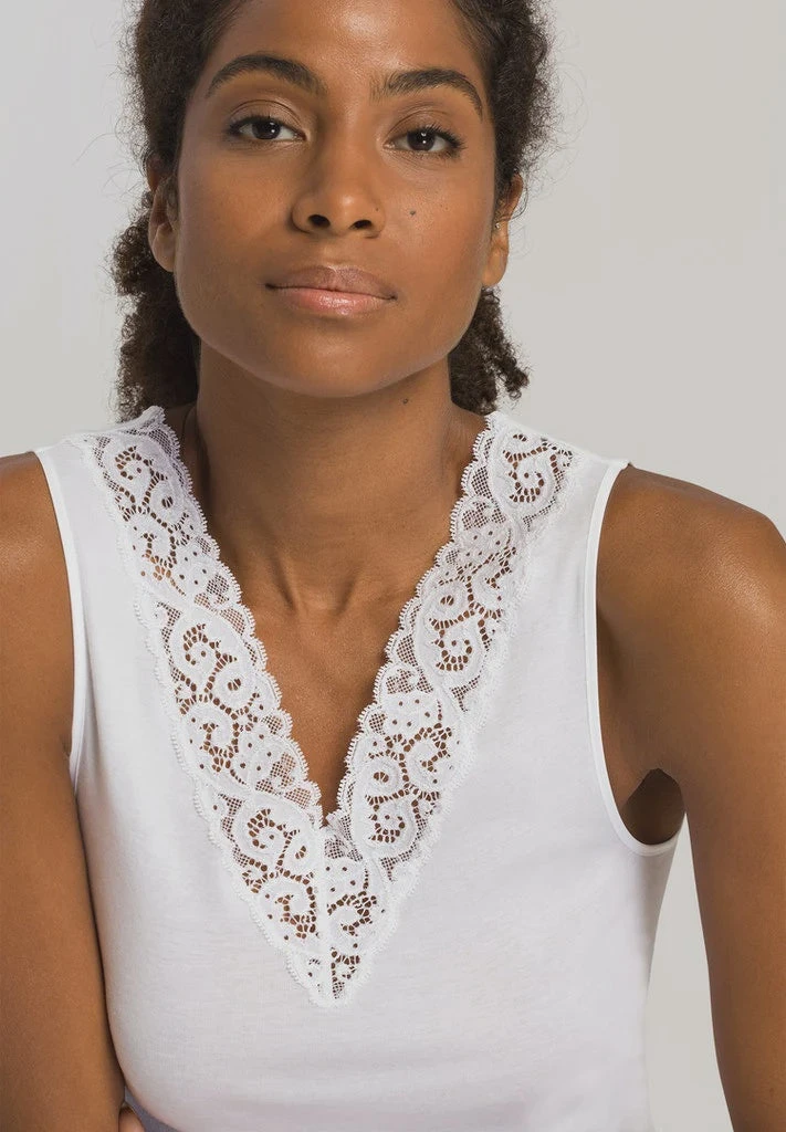 HANRO Moments-Lace V-Neck Vest - White 1 HANRO Moments-Lace V-Neck Vest - White