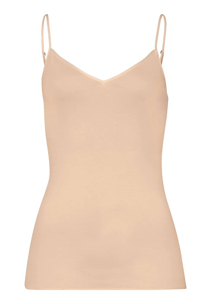 HANRO Cotton Seamless Vest With Spaghetti Straps - Beige 4 HANRO Cotton Seamless Vest With Spaghetti Straps - Beige - Image 4