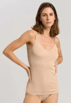 HANRO Cotton Seamless Vest With Spaghetti Straps - Beige