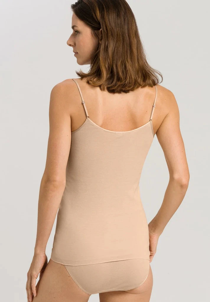 HANRO Cotton Seamless Vest With Spaghetti Straps - Beige 2 HANRO Cotton Seamless Vest With Spaghetti Straps - Beige - Image 2
